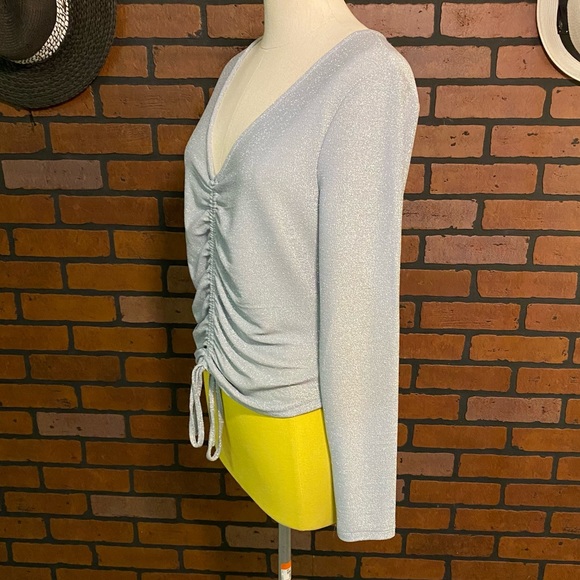 NWT Forever 21 Plus Baby Blue/Grey Shimmer Cropped Long Sleeve Top - Picture 7 of 11